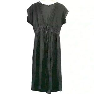 🌈 6/$60 Iris Sheer Beach Cover Up Tie Front Black Lace At Waist Large